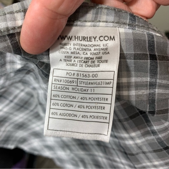 HURLEY Active wear Preppy Gray Plaid Casual Button Down Shirt Chest pocket Sz L - Picture 12 of 13